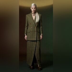 Vintage 80s Jax Double Breasted Wool Oversized Green Plaid Blazer Suit Size 10